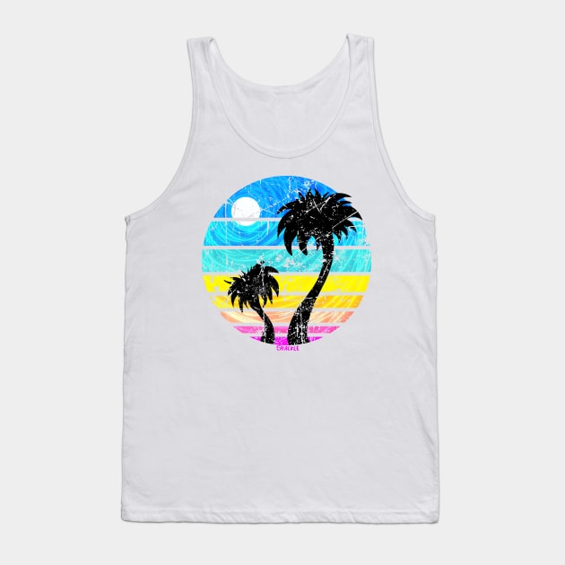 Tropical Retro Sunset (Distressed Version) Tank Top by Jan Grackle